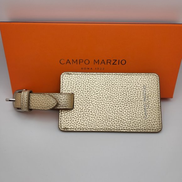 Campo Marzio Designer Pebbled Luxury Leather Luggage Tag- gold - Picture 6 of 7